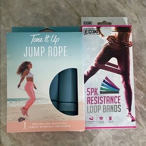 BRAND NEW TONE IT UP JUMP ROPE & EDX 5PK Resistance Loop Bands!